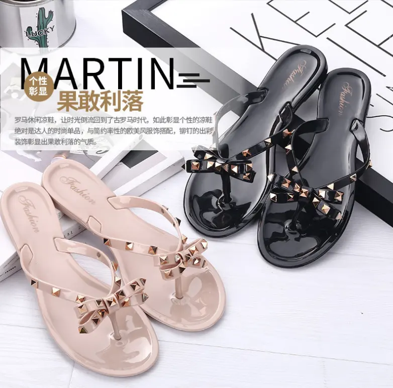 2022 Summer New Rivet Bow Craft Drag Liuding Women Go Out Beach Sandals And Slippers Flip Flops