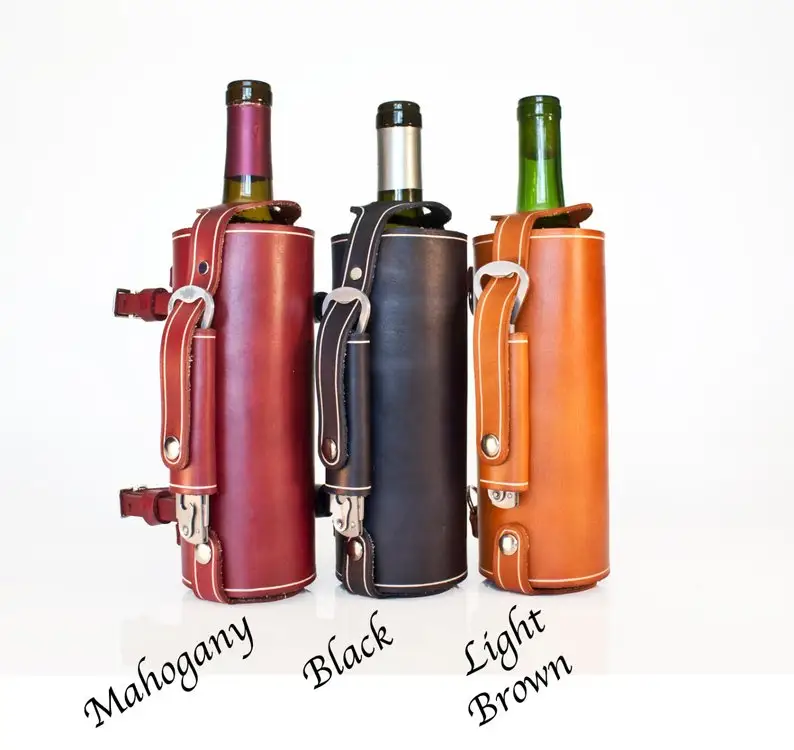 Оптовая продажа, держатель для винных бутылок, ручной работы, портативный фиксированный ремешок для велосипеда с поддержкой открывалки из искусственной кожи, вешалка для вина, Изолированные сумки