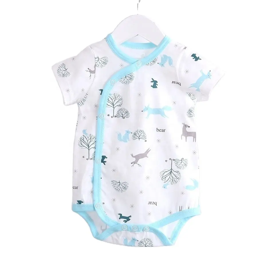 Animals Printed Kimono Romper for Baby Bodysuit New Born Baby Clothes Rompers Sleepsuit Short Unisex Knitted Customizable