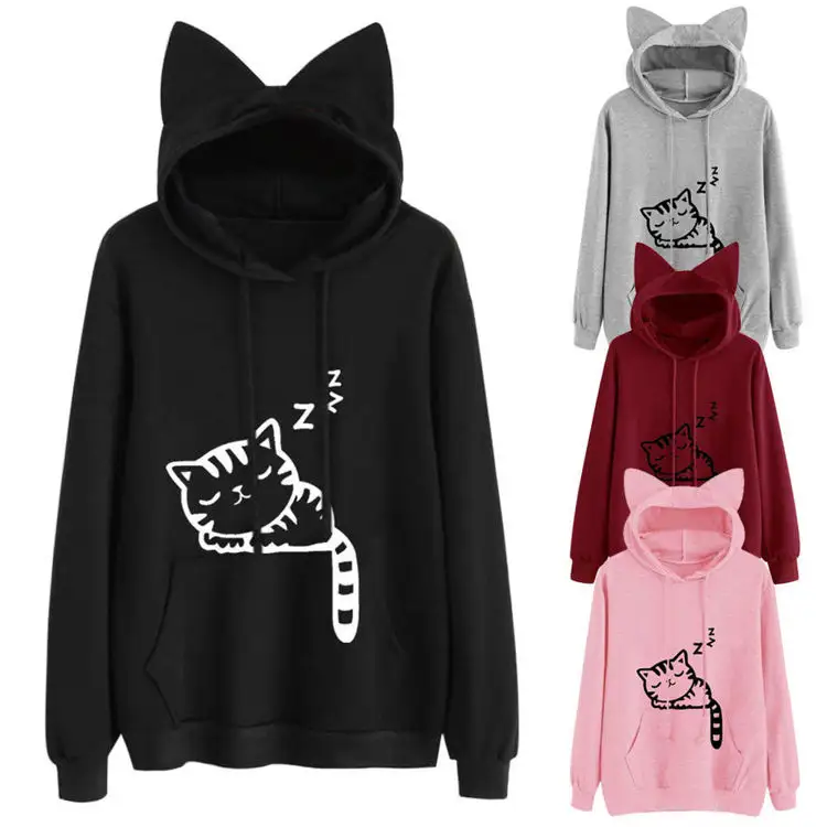 Tops de entrenamiento para mujer, Top Sexy Con diseño de orejas de gato, Felpa Con Cappuccio, Sudadera Con capucha de mujer 2022