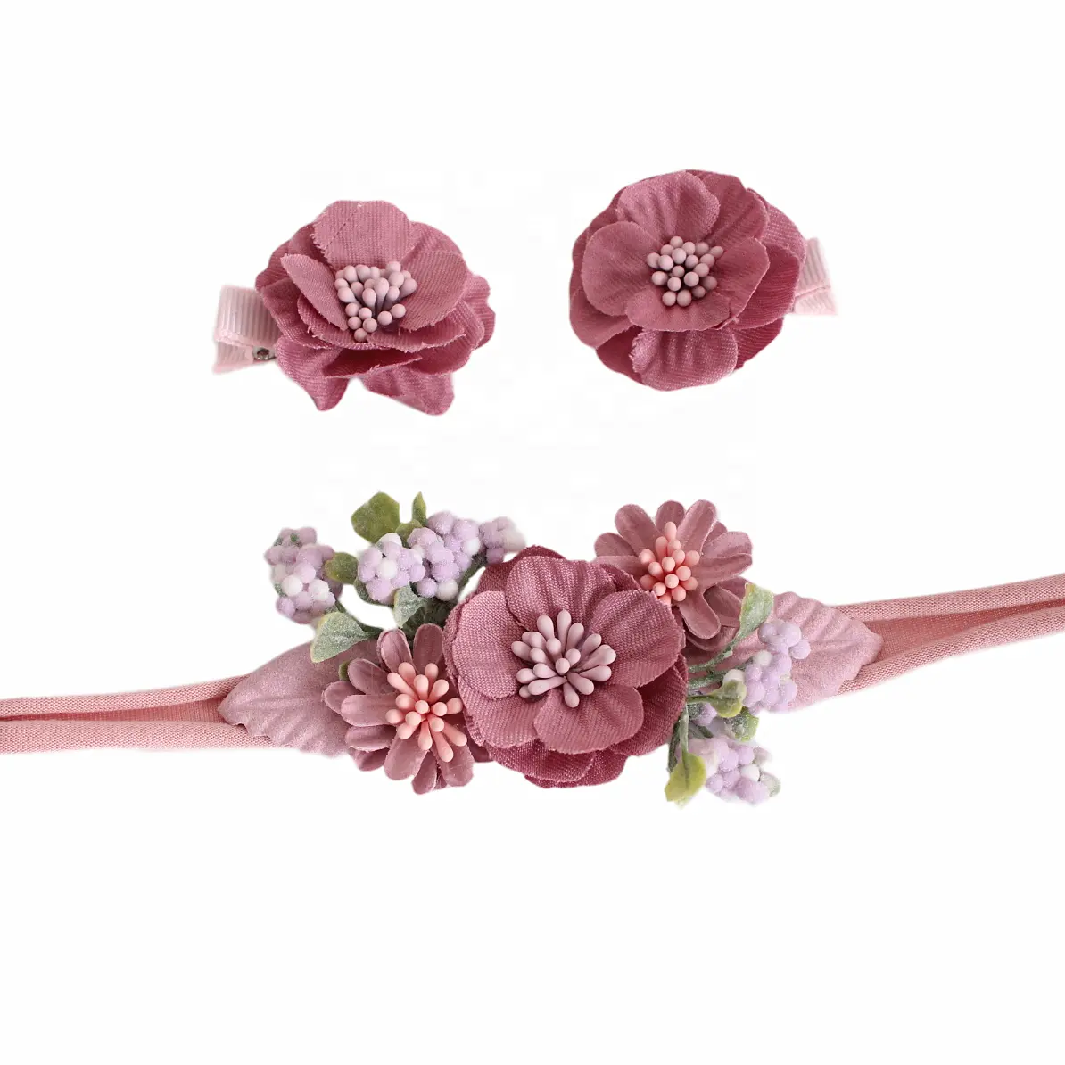 3 unids/set niños mujeres Vintage Rosa flor Diadema con pinzas para el cabello florales diadema de nailon