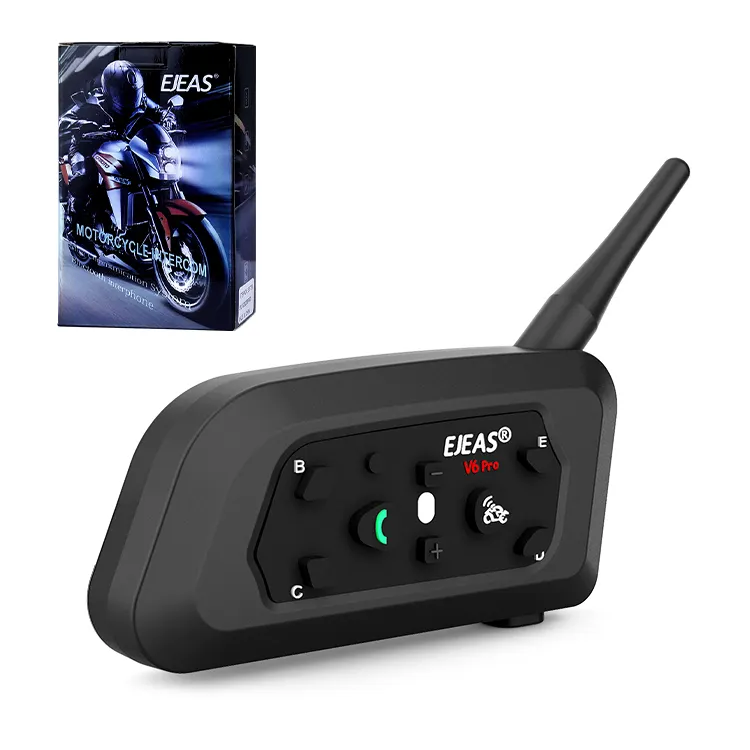 EJEAS-Intercomunicador V6 Pro Full Duplex para Motocicleta, Casco de Motocicleta Intercomunicador Impermeable con Bluetooth Inalámbrico