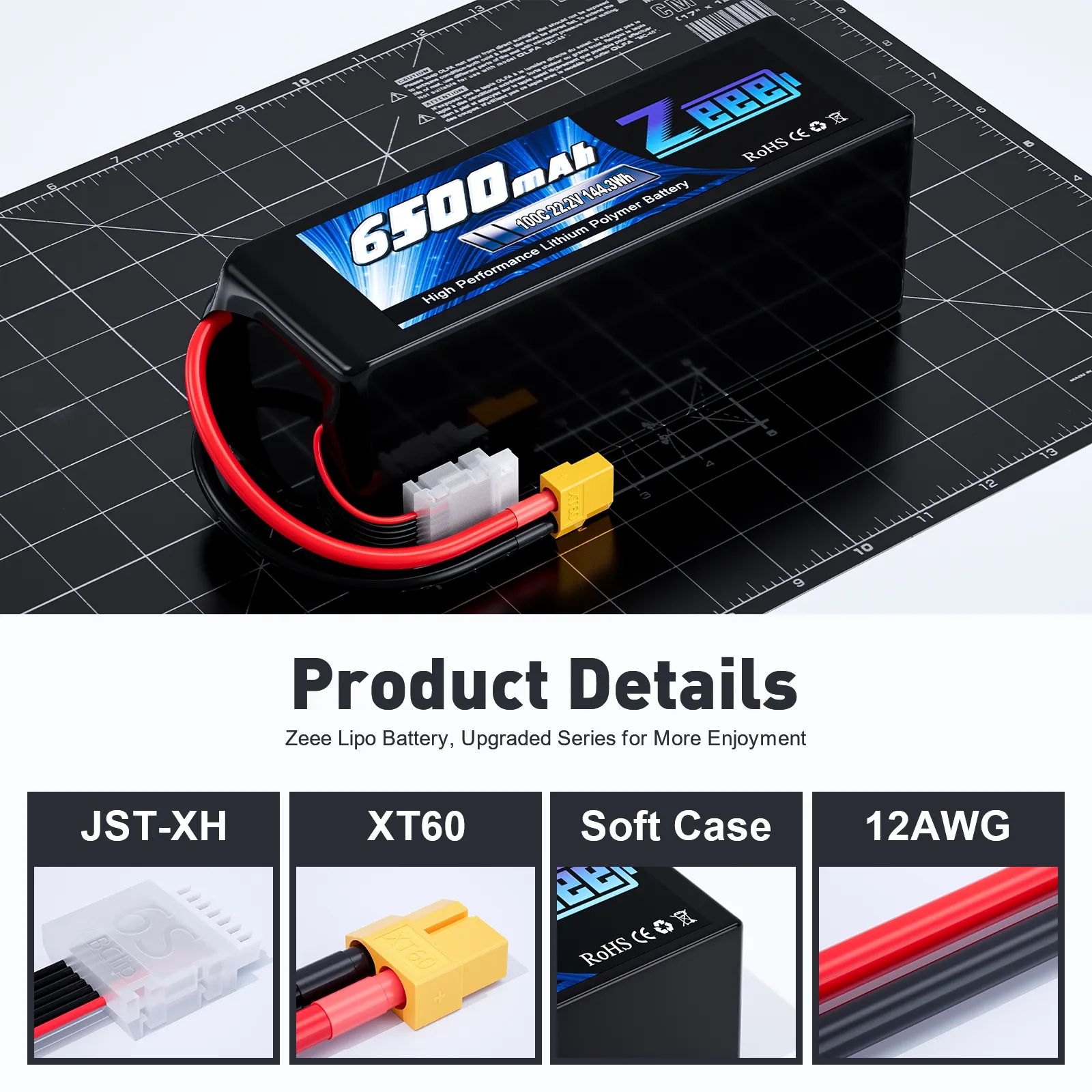 Russland Zeee-Drohne FPV-Akku auf Lager 22,2 V 6S 6500 mAh 100 C XT60 HV Hochspannungs-Hochleistungs-Drohnenbatterie für UAV-Drohne