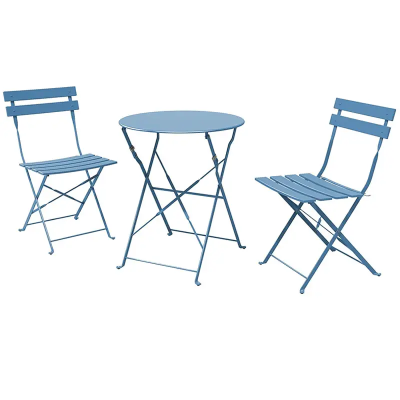 Conjunto de mesa dobrável em 3 peças, cadeiras dobráveis de metal bistro