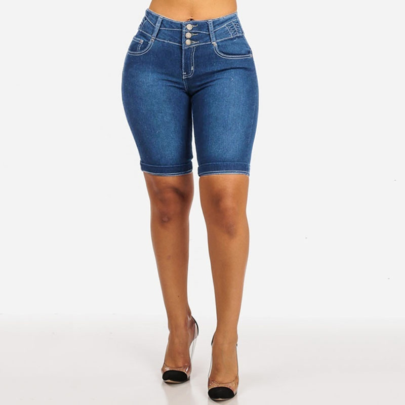 Short en jean skinny bleu clair, pantalon capri