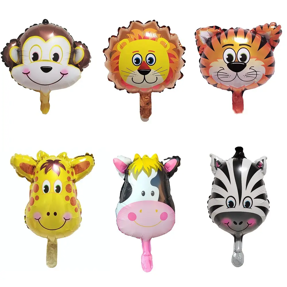 Set mainan balon hewan Foil Zebra monyet harimau 3d Set mainan balon kartun dekorasi perlengkapan pesta ulang tahun tiup untuk anak