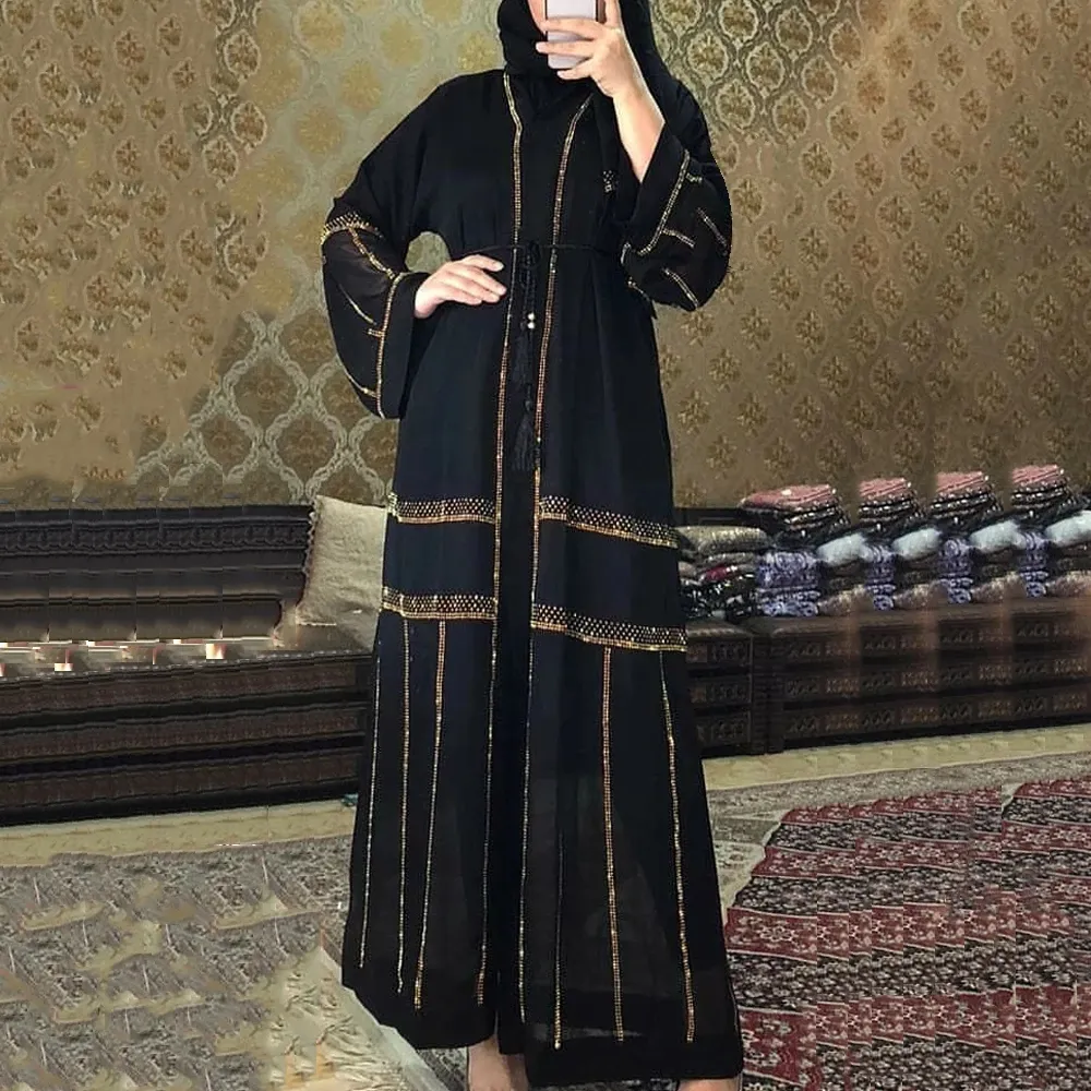 Kimono femme musulmane djellaba robe noir abaya dubai turquie musulman hijab 2021 caftan marocain arabe islamique vêtements