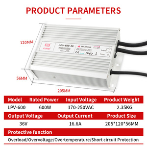 Precio bajo, venta al por mayor, entrada de 220V, fuente de alimentación conmutada impermeable de 600W, salida de 36V, fuente de alimentación conmutada para publicidad exterior - Product Image 4