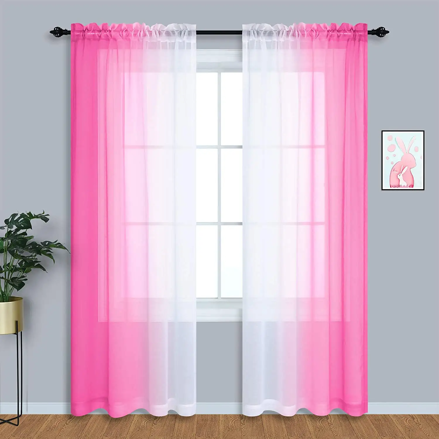 التين فتاة ديكور غرفة نوم أومبير شير ضوء الوردي الستائر للبنات غرفة زينة الأبيض الوردي 42x84 بوصة طول