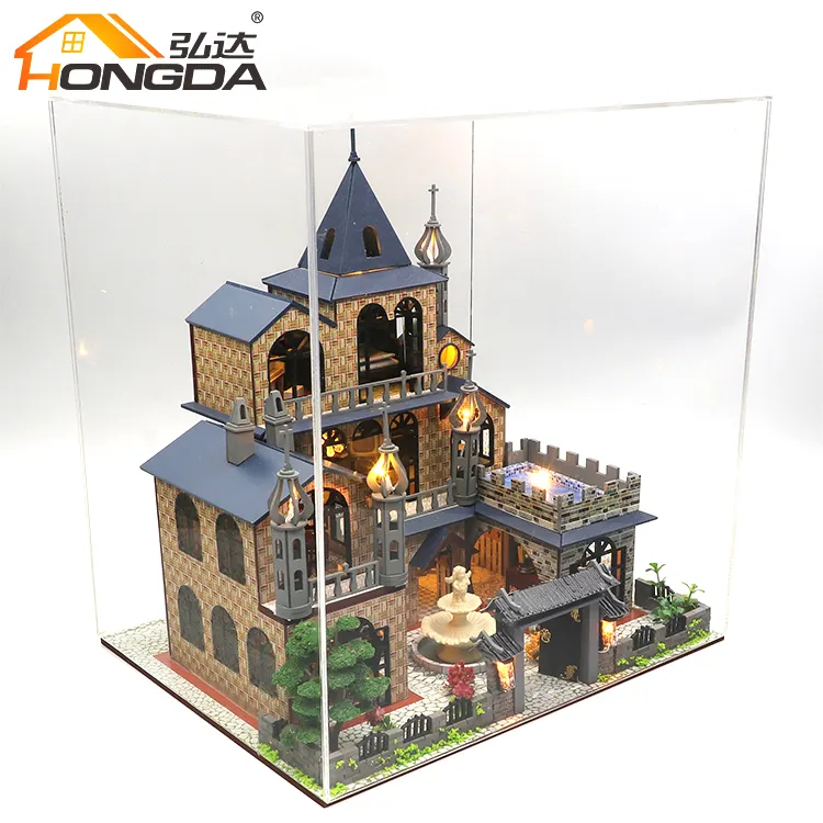 Hongda mini artesanato DIY casa de bonecas em miniatura artesanal 3d kit de madeira