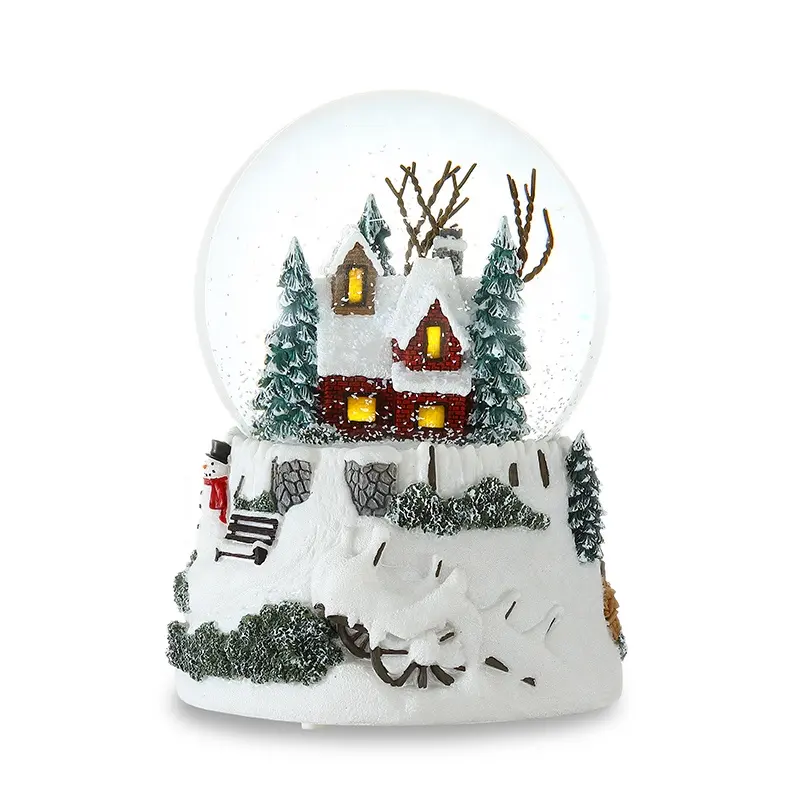 New product Creative girl child gift snow house JARLL movement Christmas polyresin ornament music box decorative snow globe