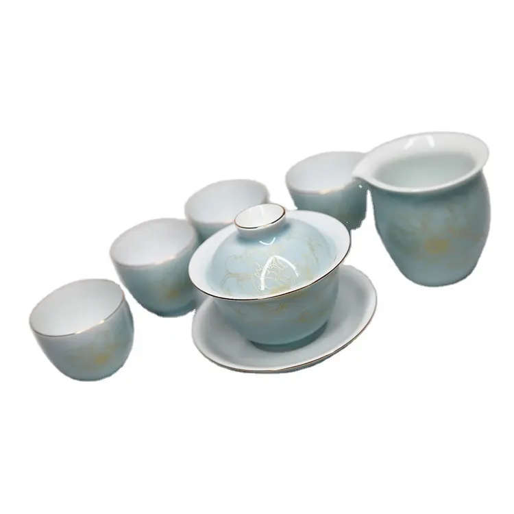 Prezzie çin lüks arap çaydanlık çay seti çiçekli seramik porselen kemik fincan ve çay tabağı çaydanlık fincan cezve Set