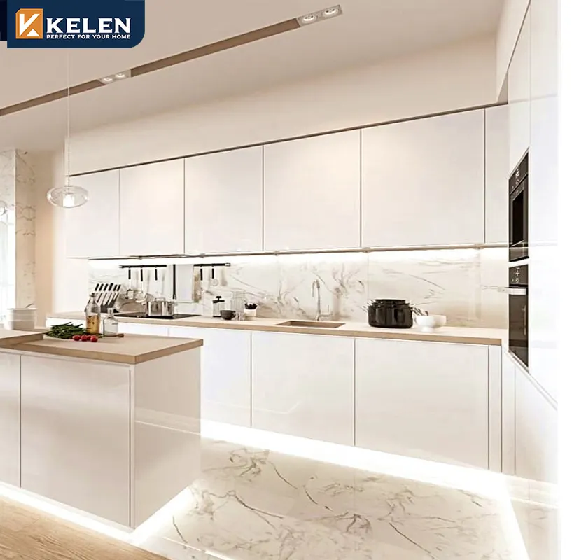 Kelen 2024 moderno semplice personalizzato di alta qualità base lacca di lusso organizzatori acrilico bianco mobile da cucina