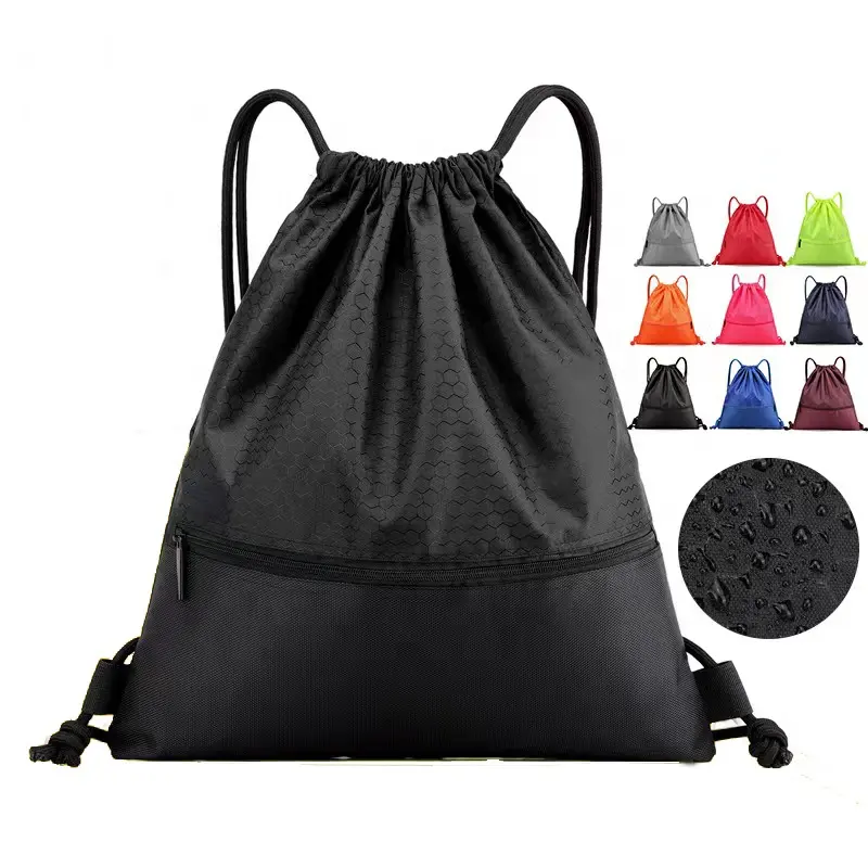 Mochila de viaje impermeable y reutilizable, morral de poliéster personalizado con cordón y logotipo