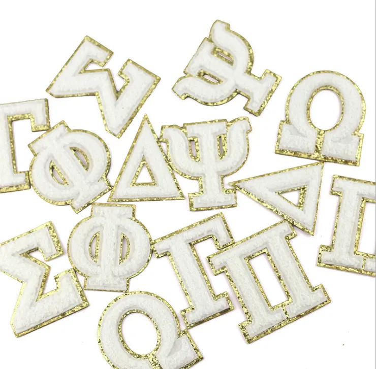 Toalha feita sob encomenda chenille letras grécia faculdade bordada grécia carta patches