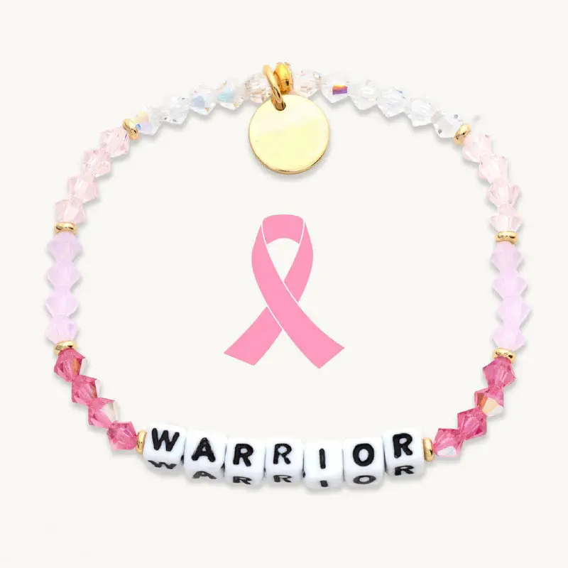 Bracelete personalizado de contas de cristal de câncer rosa palavras personalizadas