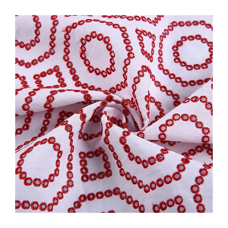 Tela de popelina de algodón 100, ojal bordado con forma geométrica, microfibra, nuevo estilo