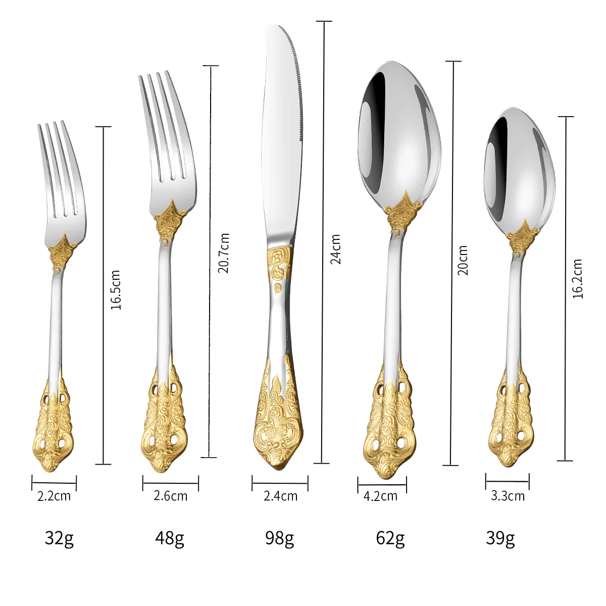 Restoran Mewah perak pernikahan Royal alat makan Set baja kualitas tinggi grosir emas sendok garpu 18/10 Stainless sendok dan garpu