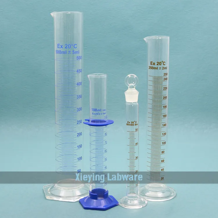 Vidrio de pared gruesa para laboratorio, vidrio Boro3.3 de 5ml ~ 2000ml, cilindro de medición con boquilla y graduación