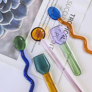 多色勺子环保扭曲创意玻璃勺草编波浪状勺子派对冰沙奶昔 - Product Image 1