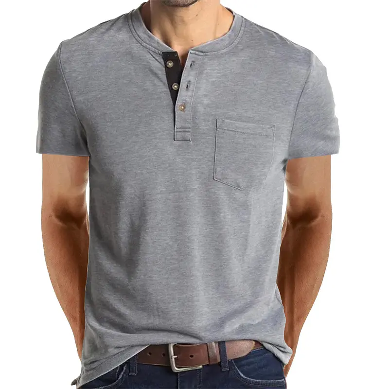 फैशन डिजाइन स्लिम फिट ठोस टी-शर्ट पुरुष गर्मियों में पुरुषों बटन ठोस टी शर्ट के साथ जेब