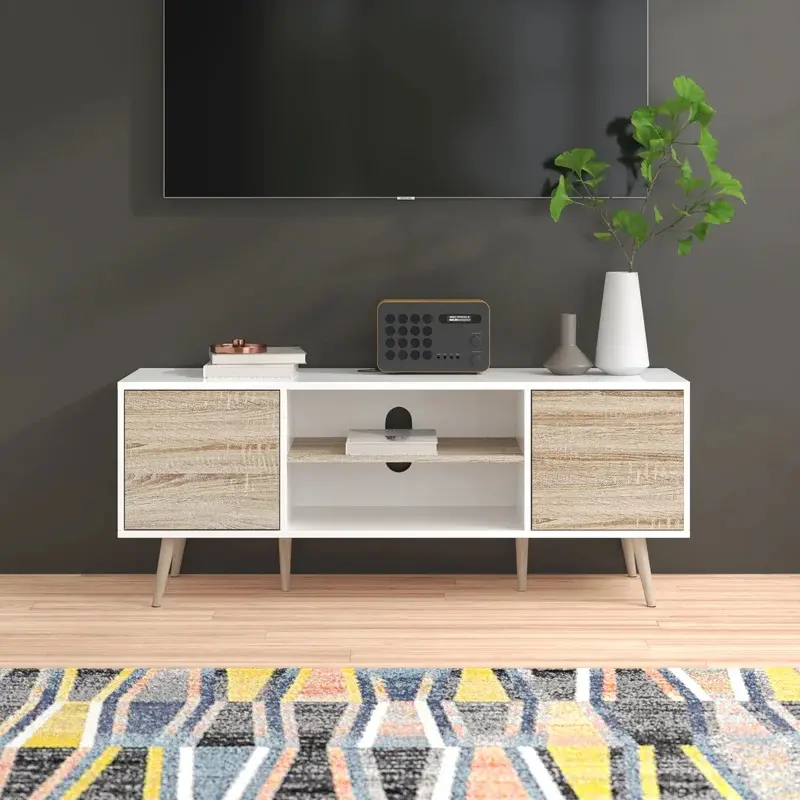 Soporte de TV moderno, mueble de madera y mesa de centro, mesa de esquina blanca, mueble de sala de estar, armario de TV
