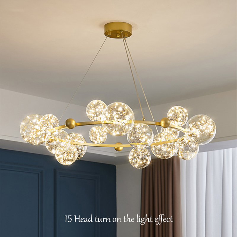 Modern romantic living room dining room decoration golden glass ball star LED chandelier