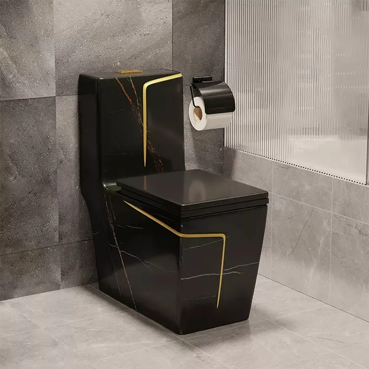 Desain Baru Mewah Persegi Warna Abu-abu Modern Kamar Mandi Lantai Mount Commode Toilet Mangkuk Satu Potong Keramik Toilet