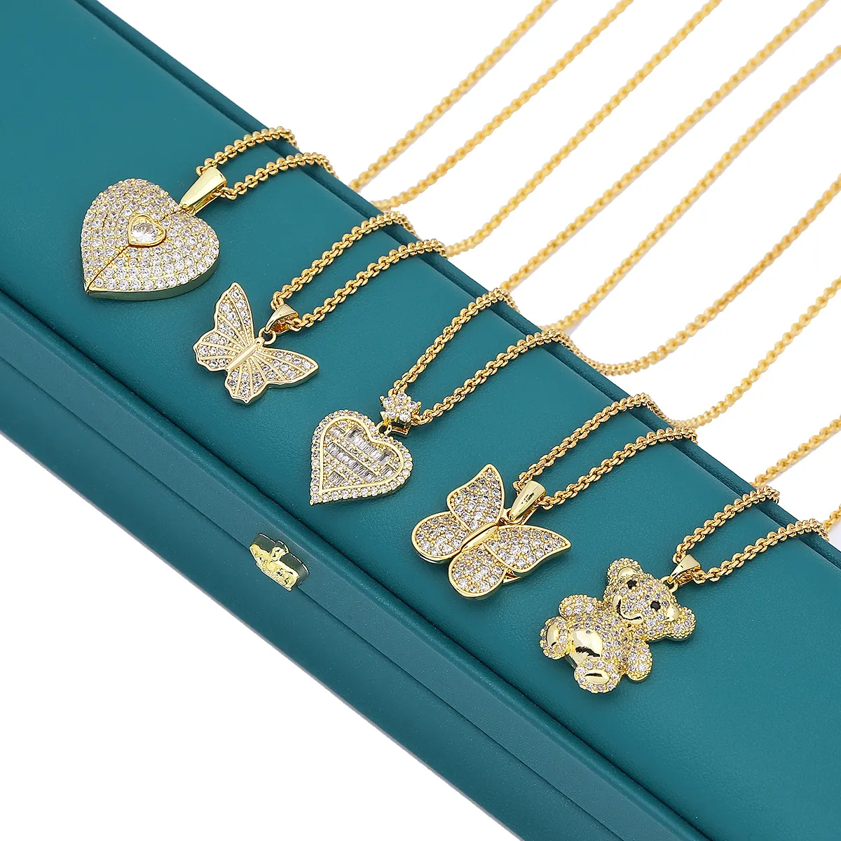 JXX kelebek kalp küçük ayı şekli moda charm 24K altın kaplama kakma zirkon kolye kadınlar için