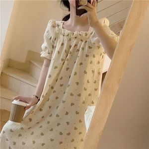 Sıcak satış ve moda yaz pijama tatlı prenses tarzı kısa kollu gevşek baskı uyku elbise gece elbiseleri kadın için - Product Image 4