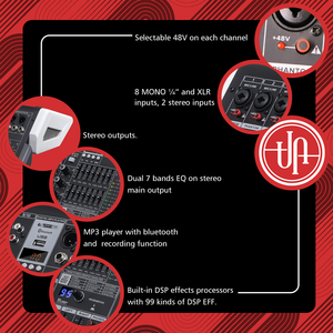 Equipo de sistema de sonido de audio profesional CHORDIO pa DJ controlador consola mezclador 10 canales 1 AUX salidas 99 DSP EFF - Product Image 6