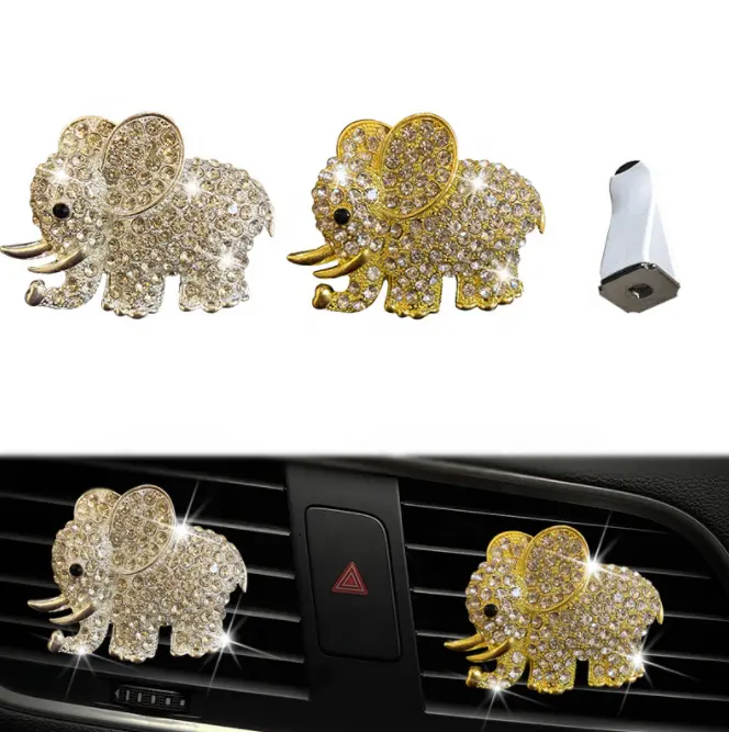 Car Perfume Clip Elephant Diamond Rhinestone Fragrance Air Outlet Freshener Car Flavor Smell Auto Vent Clip Fragrance Diffuser