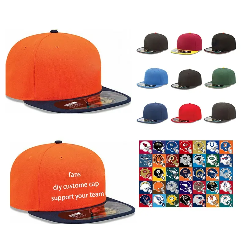 Personalizzato fai da te il tuo design National Football League fans hat cap rugby snapback cap cappello aderente personalizzato