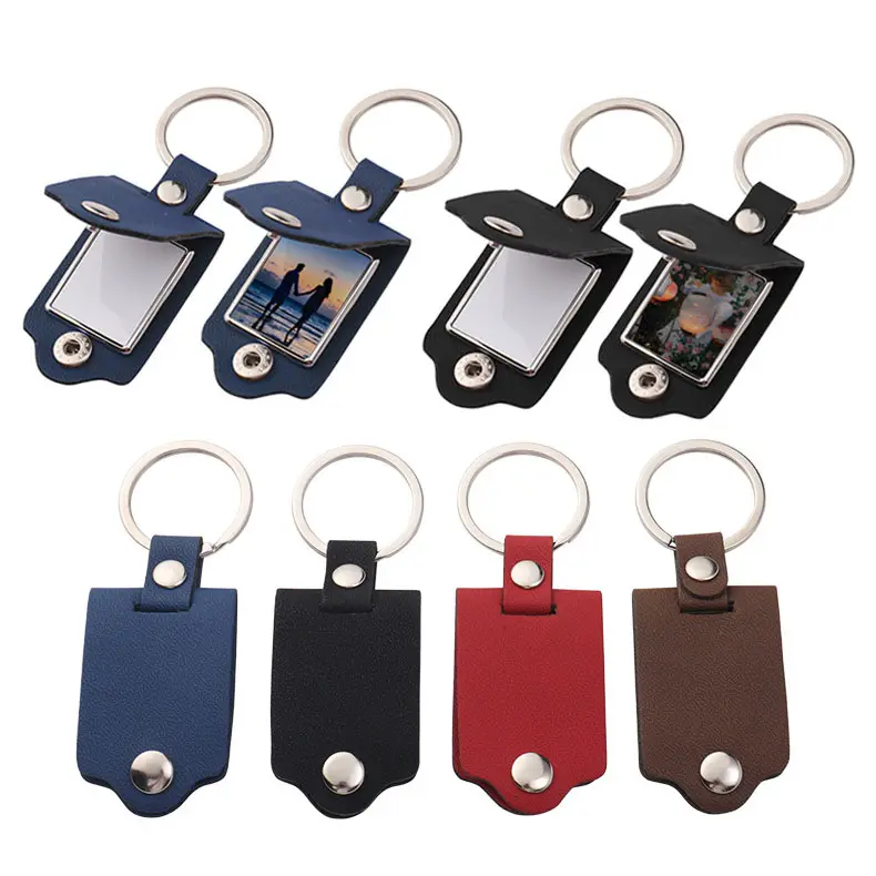 New Arrival Leather Case Keychains Sublimation Blank Metal Digital Personalized Frame Family Photo Diy Gift Pu Leather Keychain