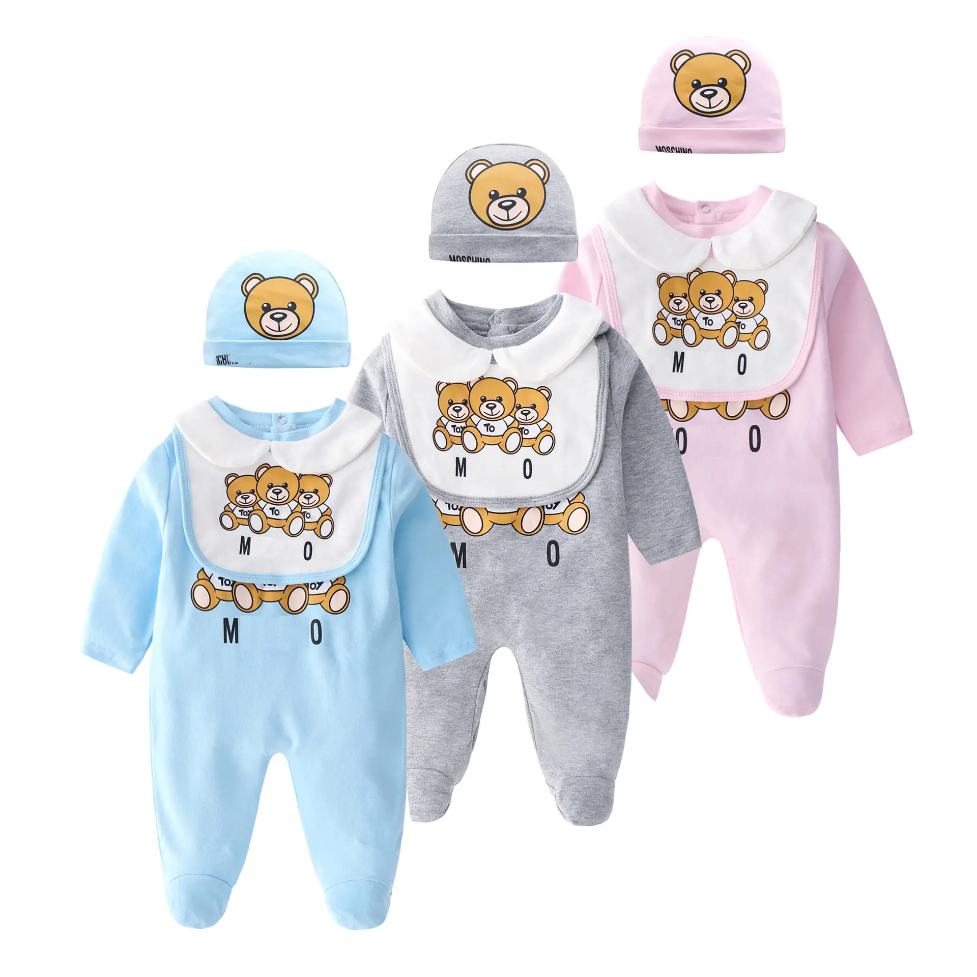 Barboteuse pour bébé de 0 à 18 mois, vêtements pour bébé en coton pur, ensembles bleu pour bébé fille, nouveau-né avec chapeau, vente en gros