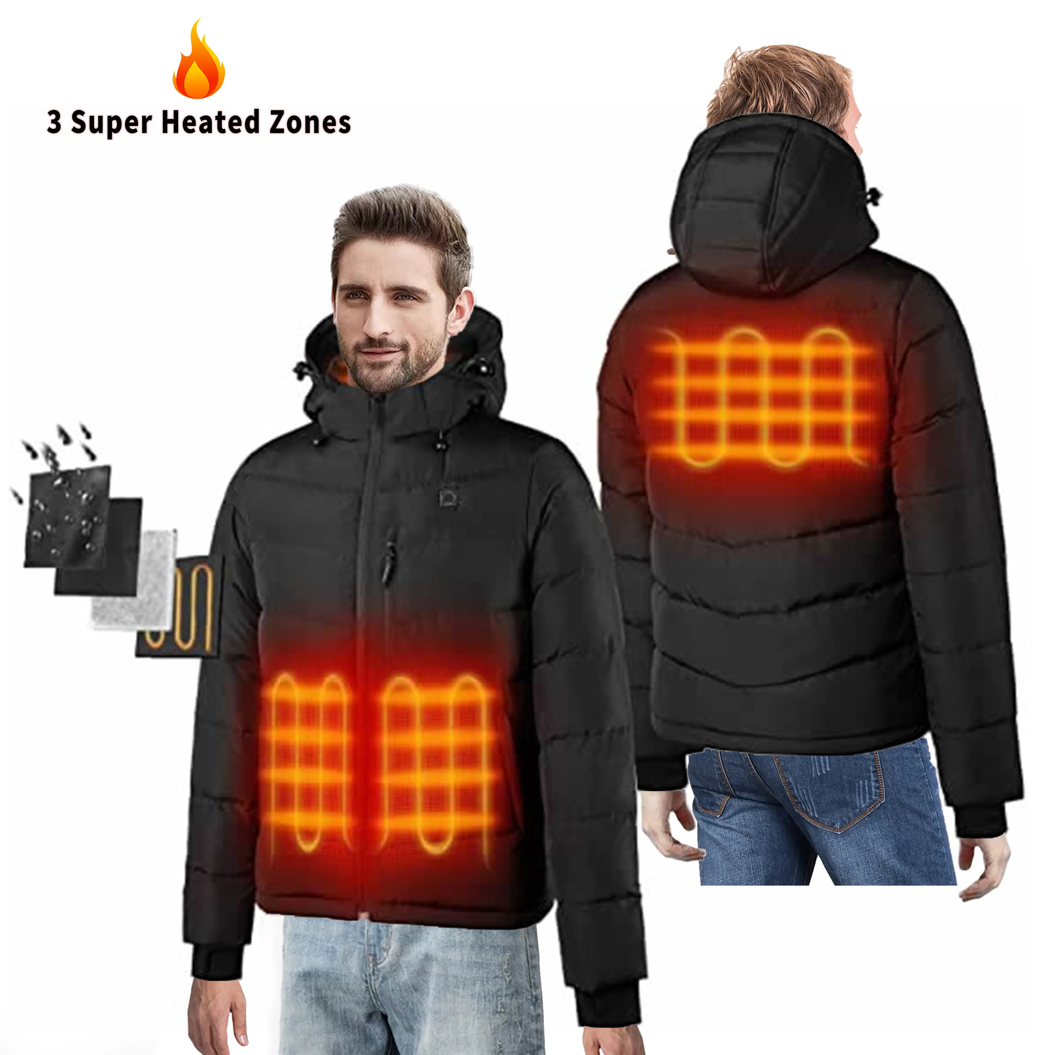 OEM ısıtmalı aşağı ceket rekabetçi fiyat kış ısıtmalı giyim Softshell dokuma kirpi ceket gümrüklü ısıtmalı ceket