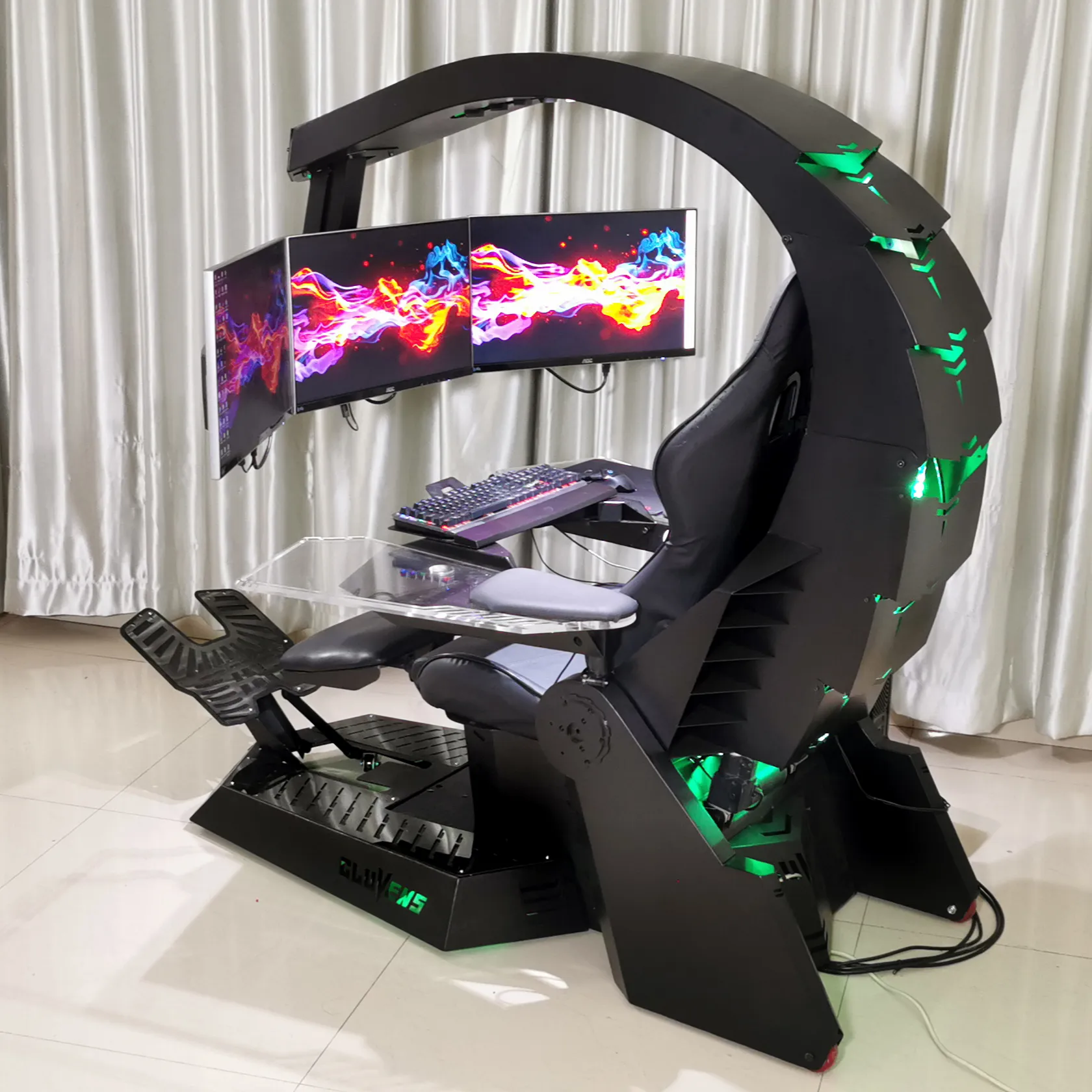 Venta caliente silla gamer estación de trabajo gravedad cero sillón reclinable RGB LED luz altavoz Predator thronos cabina Silla de juegos