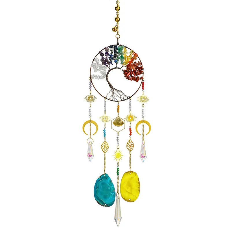 7 Chakra Stones Guérison Cristal Arbre de Vie Suncatcher pour Windows Home Garden Decor