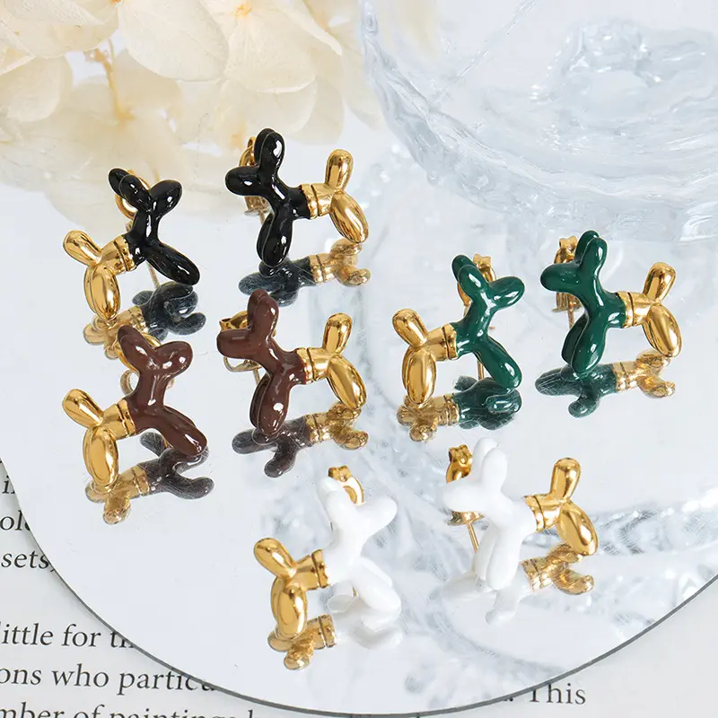 Brincos de aço inoxidável para cachorro 3D adorável animal 18K ouro anti-manchas esmalte de gotejamento de óleo para mulheres
