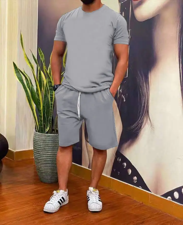 Conjunto de ropa deportiva de talla grande para hombre, traje a la moda de dos piezas, Camiseta de algodón, conjuntos cortos