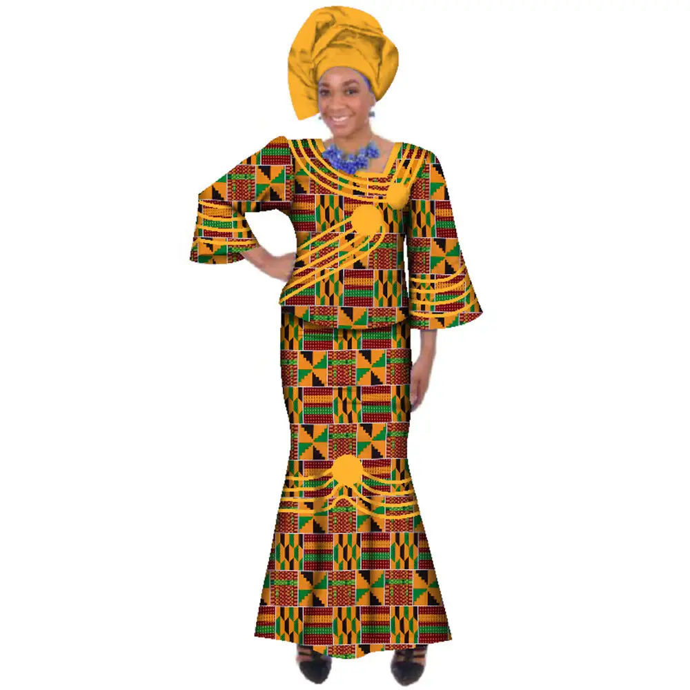Vestido de algodão estampado batik feminino com estampa étnica africana saia longa