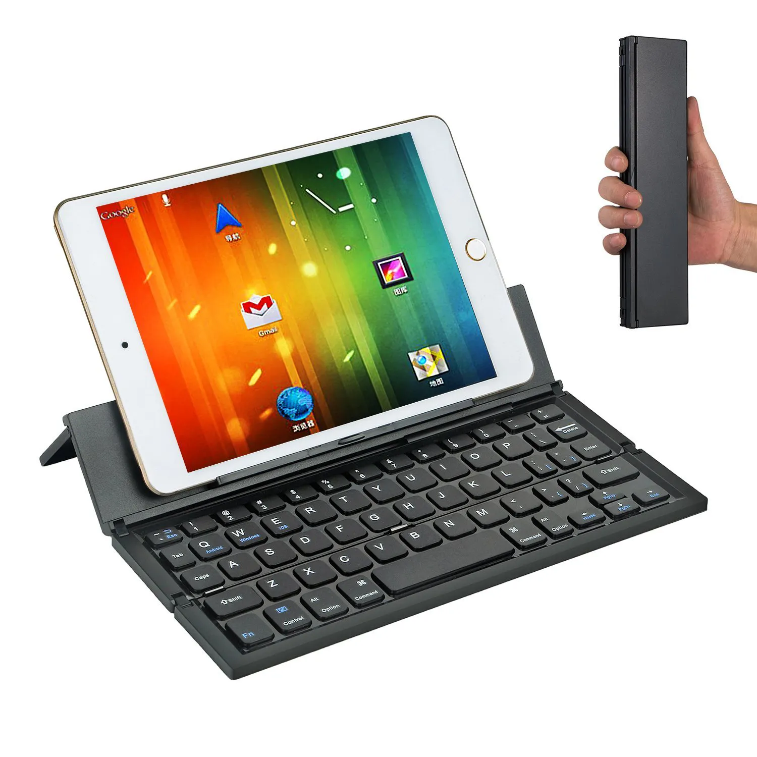 Ipad ios 13 androidタブレットpc携帯電話ポータブル折りたたみキーボードBKC888用の金属製折りたたみ式ブルートゥースキーボード