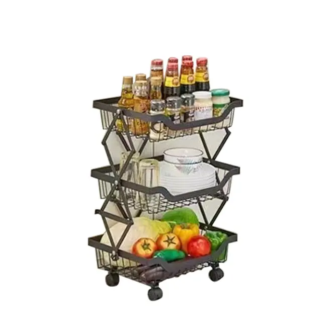 Accesorios de cocina al por mayor con ruedas, cesta plegable para almacenar frutas y verduras cesta de agua