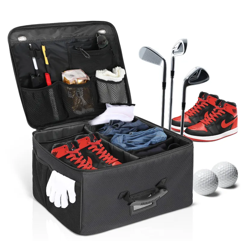 BSCI tas perlengkapan perjalanan aksesori sepatu Golf hitam kustom tas Golf pembagi tabung tas pengatur bagasi Golf harga pabrik