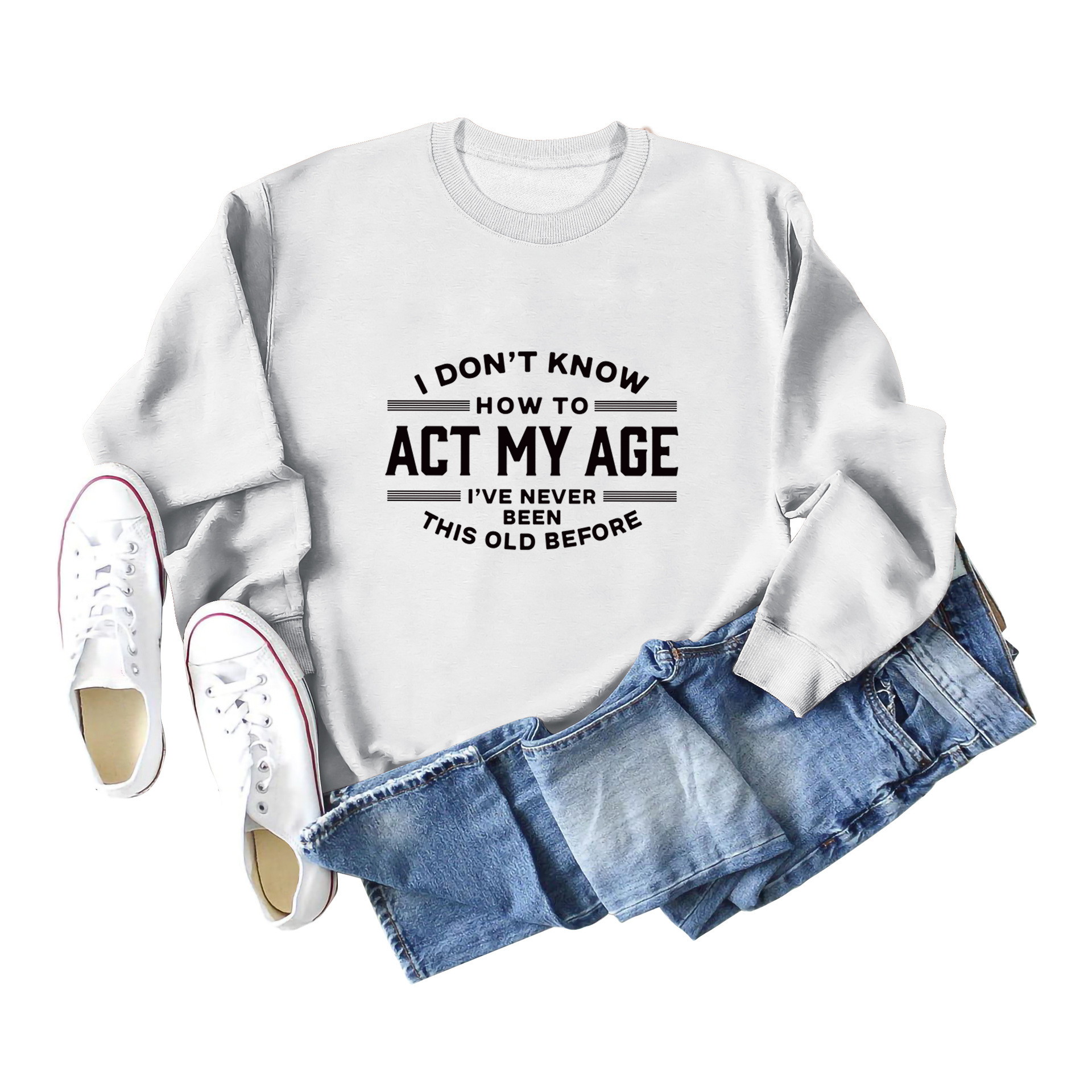White sweatshirt (black font)