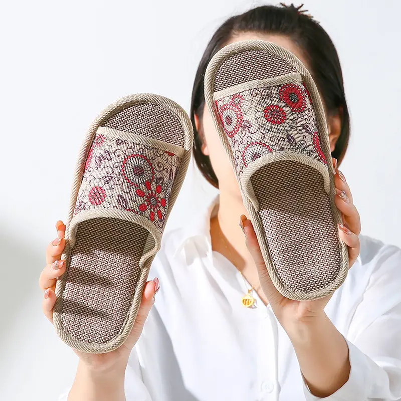 Estate stile cinese bambù Rattan tappetini di paglia pantofole di lino per uomo e donna sandali antiscivolo per interni scarpe da casa
