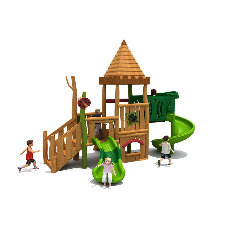 Parco giochi all'aperto per bambini attrezzature di legno all'aperto scivolo di plastica per bambini parco giochi in legno attrezzature per la casa