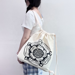 Mochila con cordón de algodón de tela reutilizable Venta caliente Mochila con cordón de tela de algodón Bolsa de lona - Product Image 1