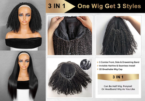 ISEE yeni 3-in-1 yarım peruk Afro Kinky kıvırcık işlenmemiş insan saçı dikişsiz Flip Over İpli hiçbir dışarı giymek gitmek tutkalsız peruk bırakın - Product Image 4