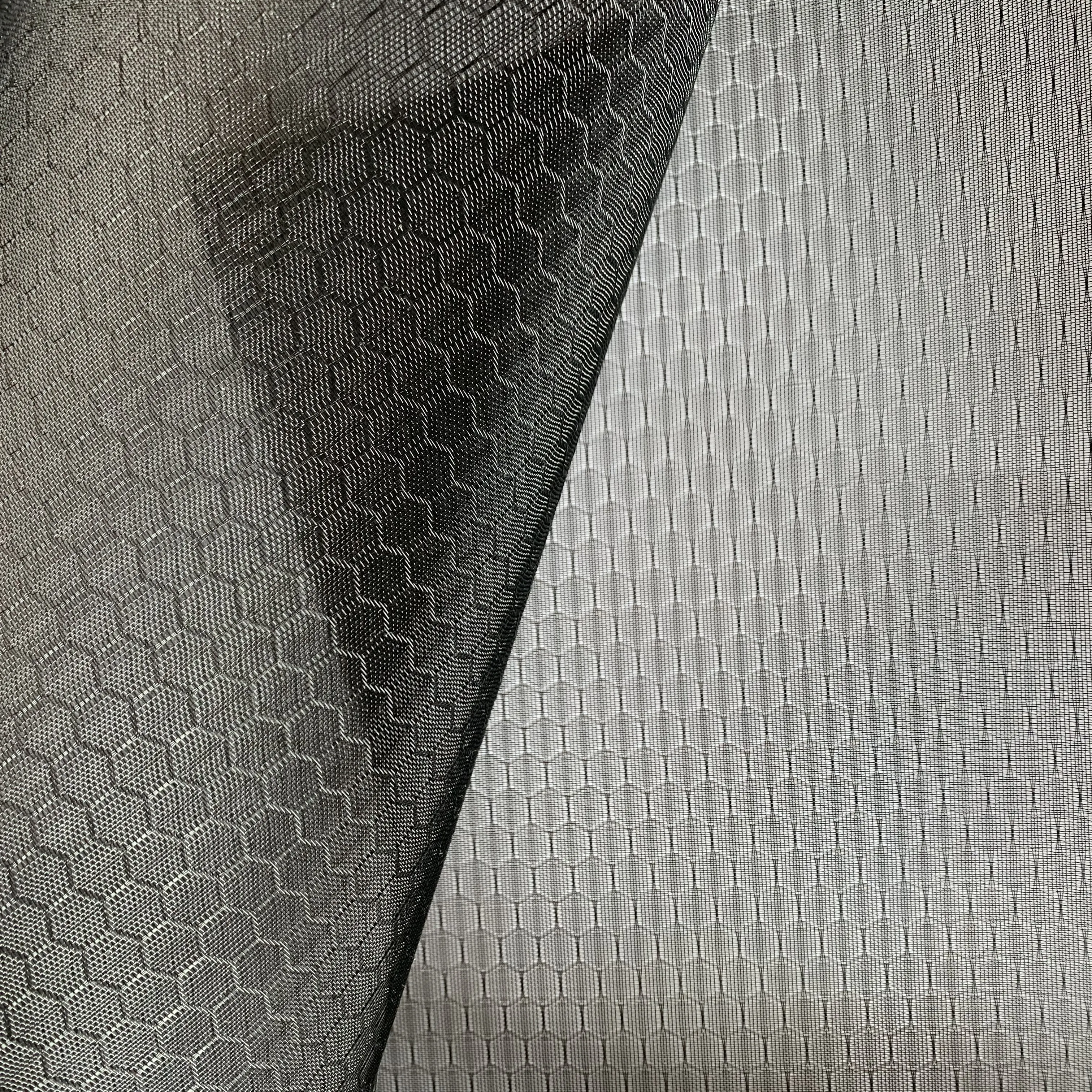 Black Hexagon Jacquard Embroidered Honeycomb Nylon ripstop Mesh Fabric
